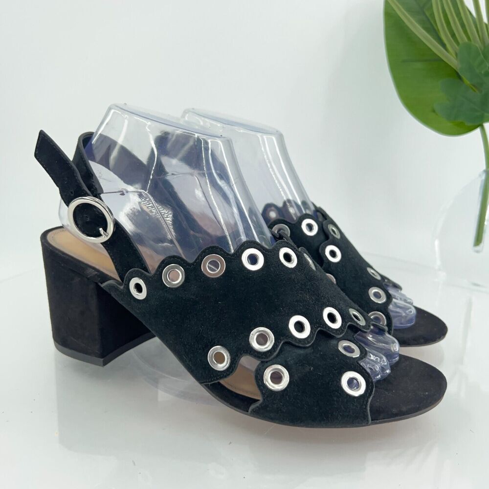 Sam Edelman Seana Women's 8.5 Suede Leather Grommet Scalloped Slingback Sandals